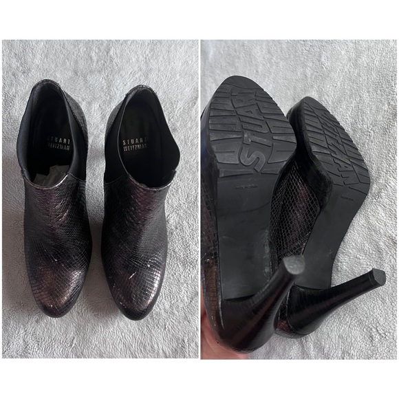 Stuart Weitzman Whoop Heel Leather Chelsea Ankle Boot Bootie Sable Viper Snake - Picture 3 of 13